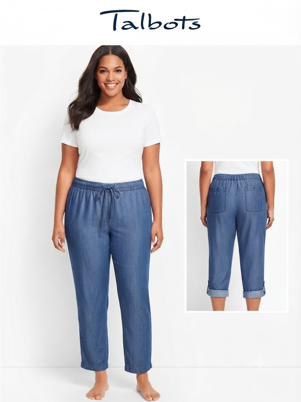Talbots Tencel Drawstring Roll Tab Cuff High Waist Pants 20W
